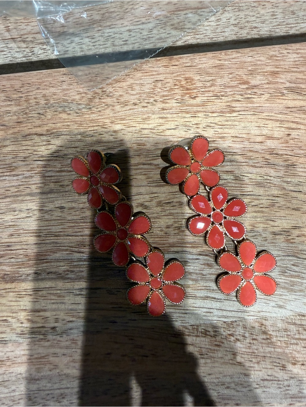 Gold-Tone Coral Flower Drop Earrings